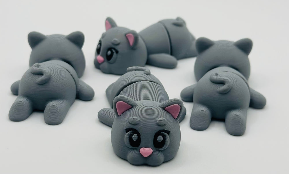 Mini Flexi Gray Kitties– With Tiny Pink Heart Noses