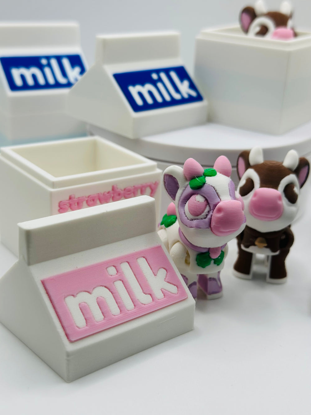 Mini Moo Crew- Tiny 3D Printed Cows with Matching Milk Crate