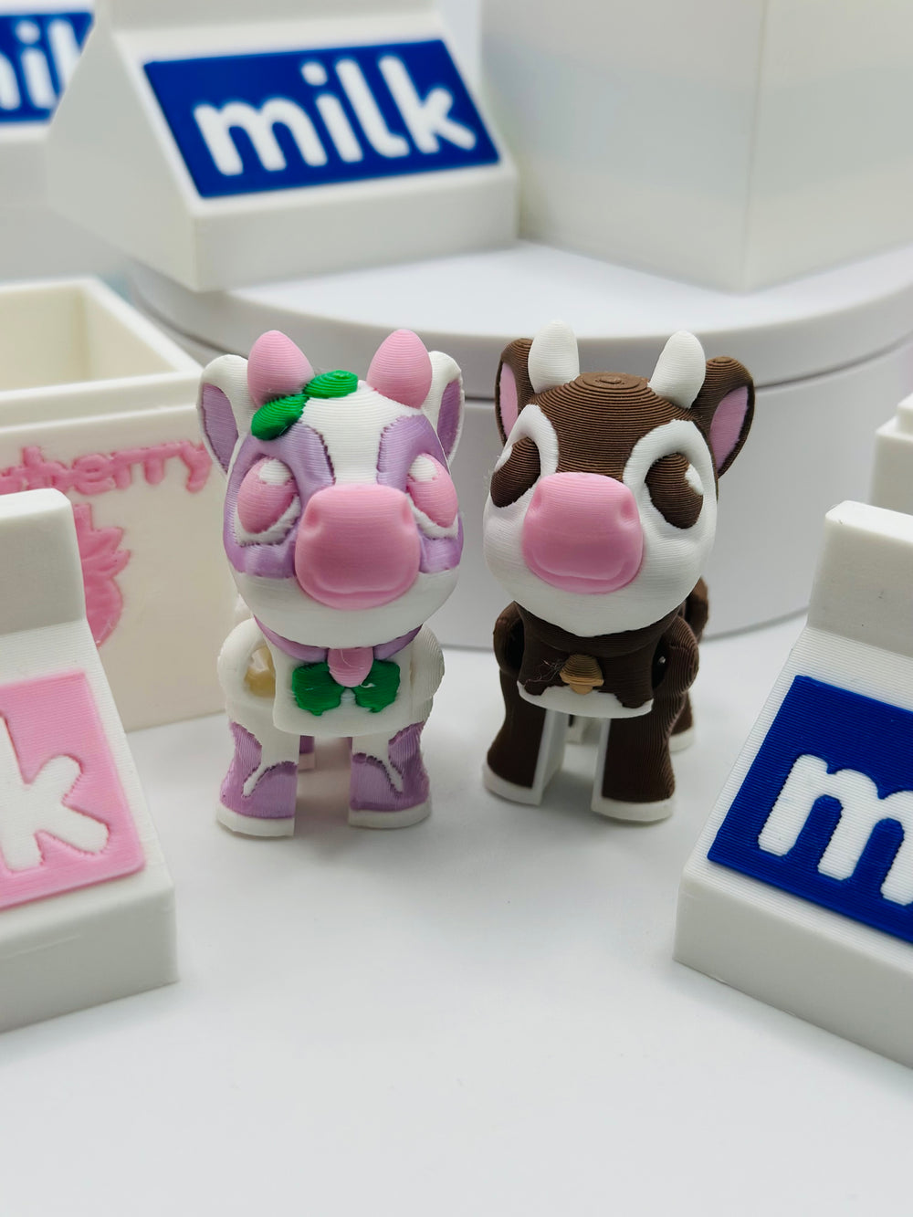 Mini Moo Crew- Tiny 3D Printed Cows with Matching Milk Crate